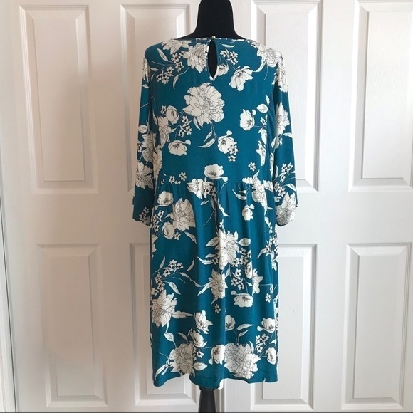 Crescent “Camila” Teal Floral Babydoll Swing Tunic Dress - Picture 5 of 8